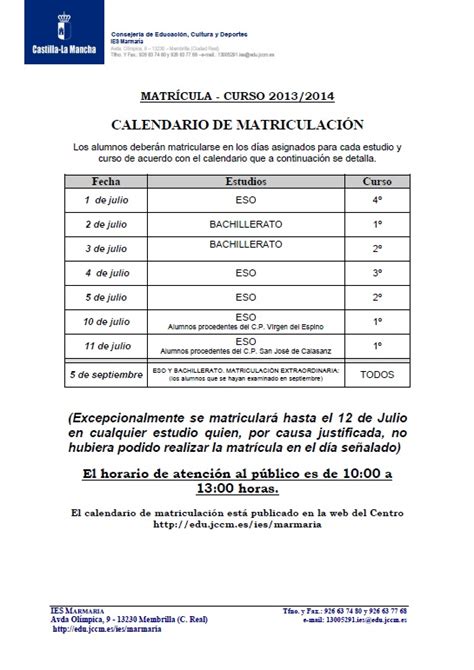 Ampa Rezuelo Calendario De Matriculación Para El Curso 20132014
