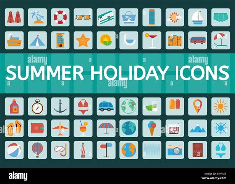 Summer Holiday Icon Set Travel Vector Digital Background Illustration