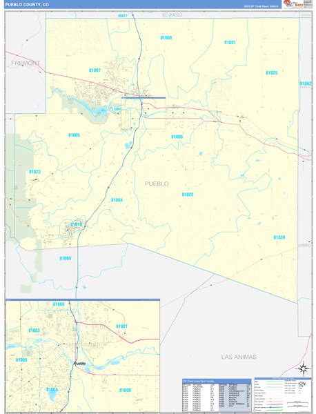 Pueblo County Co Zip Code Wall Map Basic Style By Marketmaps Mapsales