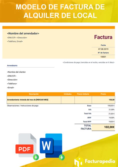 Modelo De Factura De Alquiler De Local Excel Y Word