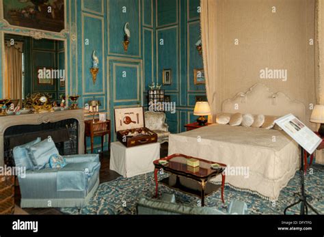 Blue Bedroom In Leeds Castle Near Maidstone Kent England Stock Photo