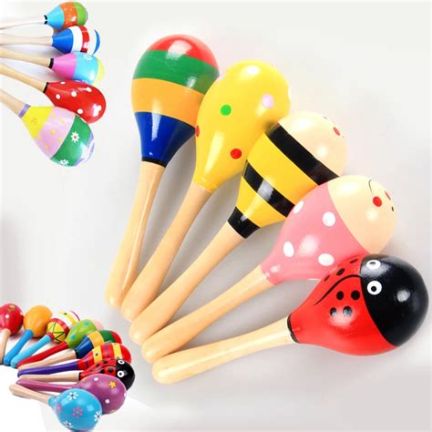 2016 Colorful Wooden Maracas Baby Child Musical Instrument Rattle