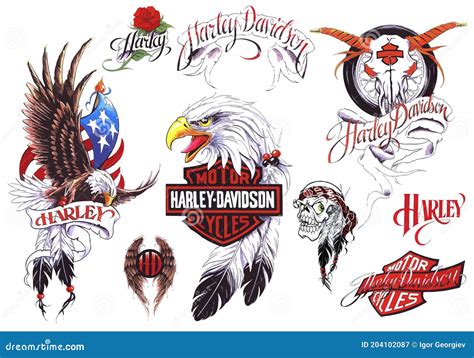 Harley Davidson Oldskool Tattoo Set Set Of Labels And Elements Vector