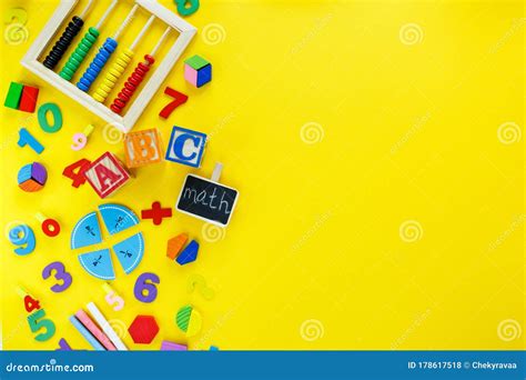 Colorful Math Fractions Numbers Letters On Yellow Background