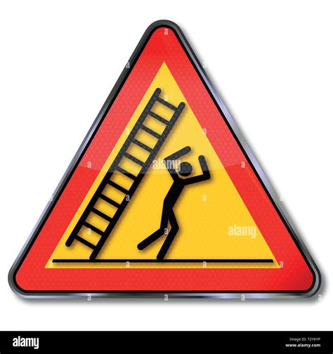Advertencia De Peligro Y La Ca Da De La Escalera Y Cae Sobre La Cabeza