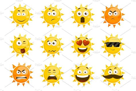 Smiling Sun Emoticons Icons Creative Market