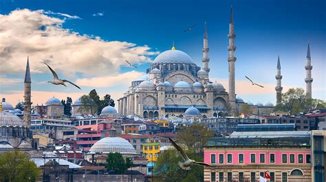 Fotos Istanbul Vögel Moschee Türkei Tempel Haus Wolke 1920x1080