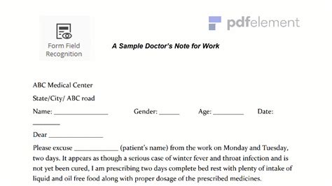 Return To Work Doctors Note Template Free