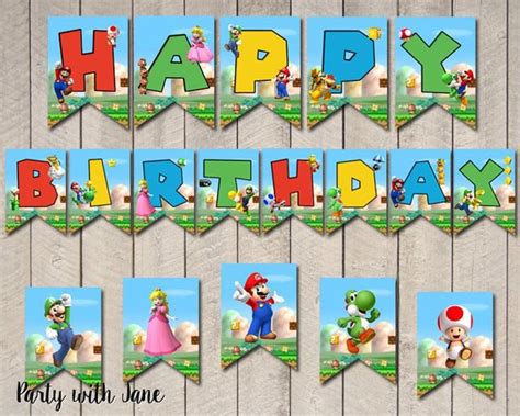 Super Mario Happy Birthday Banner Flags Bunting Party Decor Etsy In