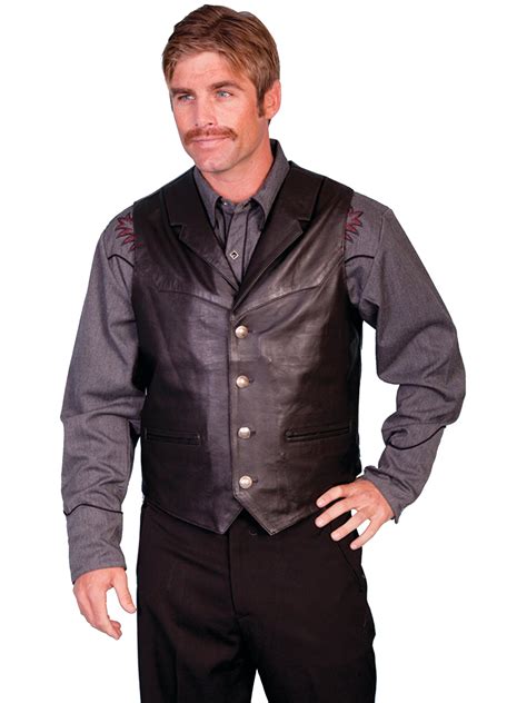 Scully Leather Mens Western Lambskin Lapel Vest Black Soft Touch The