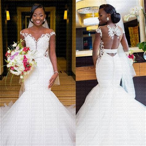 2019 New Sexy Sheer Back African Mermaid Wedding Dress Cap Sleeve Lace Bridal Gowns Vestido De