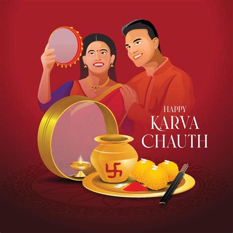 Happy Karwa Chauth Festival Card With Karva Chauth Is A One Day