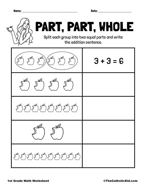 Fractions Part And Whole 1st Grade Math Worksheet Catholic