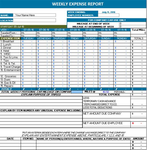 Ms Excel Weekly Expense Report Office Templates Online