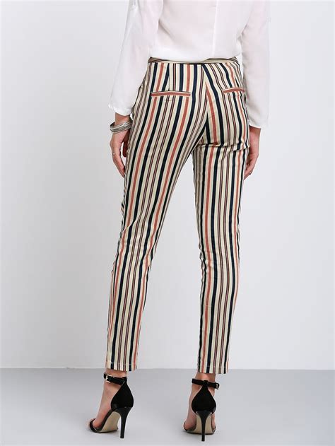 Multicolor Vertical Stripe Pockets Skinny Pants Sheinsheinside