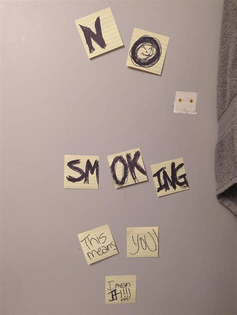 My mom's sticky note reminders not to smoke. : r/mildlyinteresting
