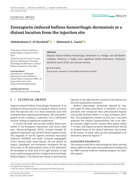 Pdf Enoxaparin‐induced Bullous Hemorrhagic Dermatosis At A Distant