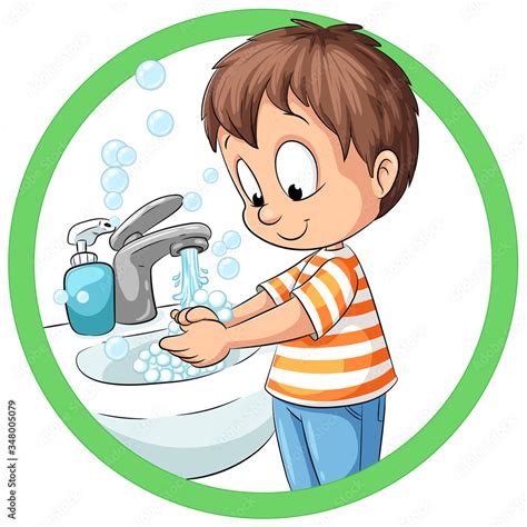 Junge Wäscht Sich Die Hände Vektor Illustration Stock Vektorgrafik