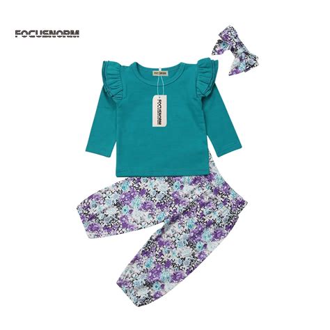 3pcs Newborn Toddler Spring Clothes Baby Girls Ruffles Long Sleeve T