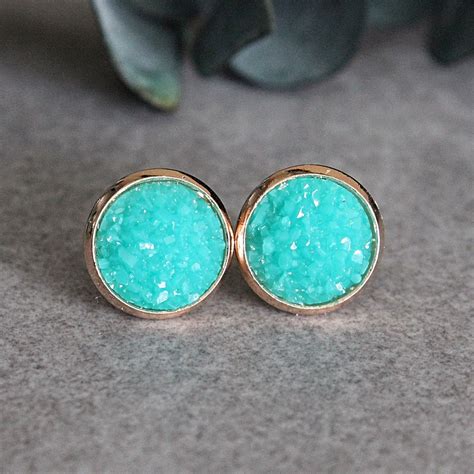 Turquoise And Rose Gold Earrings Turquoise Stud Earrings Etsy