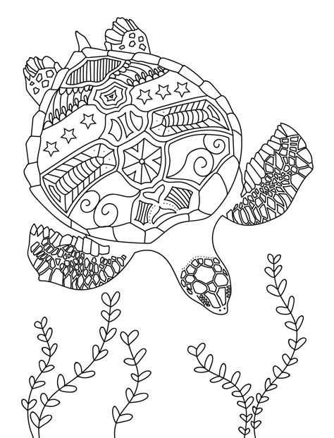 Fresh Photos Adult Coloring Pages Painted Turtle Hand Drawn Sea