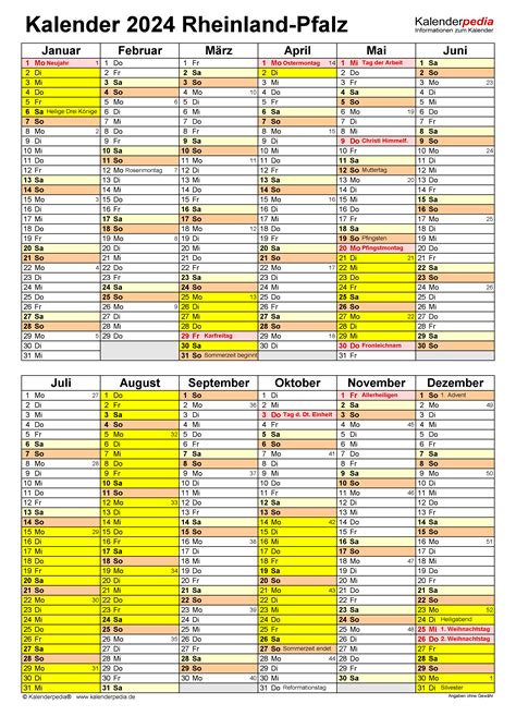 Kalender 2024 Rheinland Pfalz Ferien Feiertage Excel Vorlagen