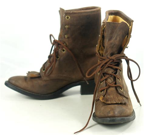 Laredo Brown Leather Lacer RIding Paddock Ankle Boots Vintage US Made