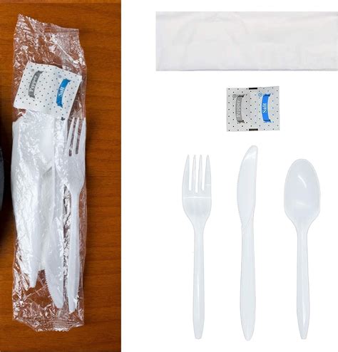 250 Plastic Cutlery Packets Knife Fork Spoon Napkin Salt Pepper Sets