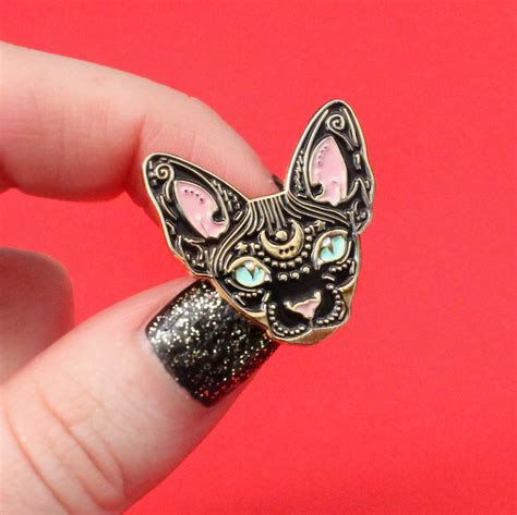 Mystical Sphynx Cat Enamel Pin Cat Pin Black And Gold Badge Lapel Pin Clorty Cat Crafts