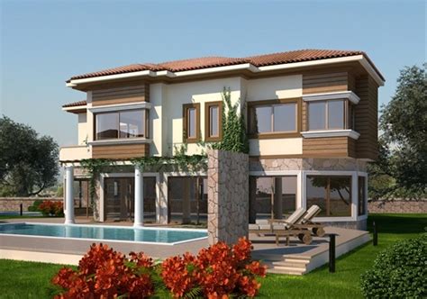 This bedroom is located on the upper level. Modern villas exterior designs Cyprus.