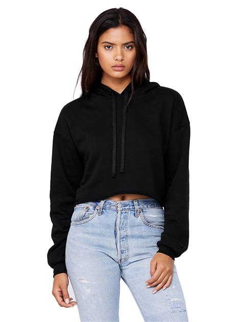 Cropped Hoodie Crop Top Hoodie Black Cropped Top Crop Sweatshirt Black Tops For Women Hooded