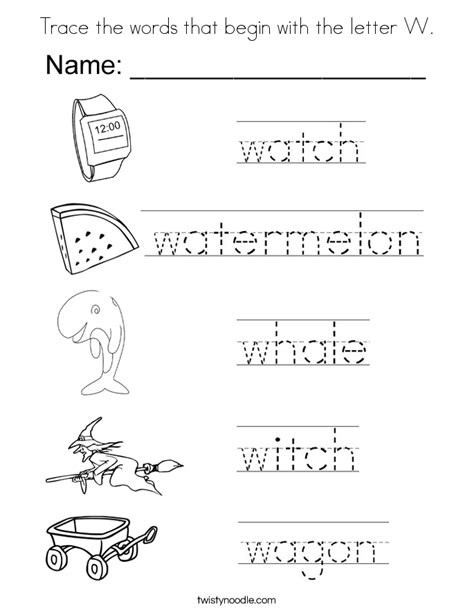 Learn a new language today. Trace the words that begin with the letter W Coloring Page ...