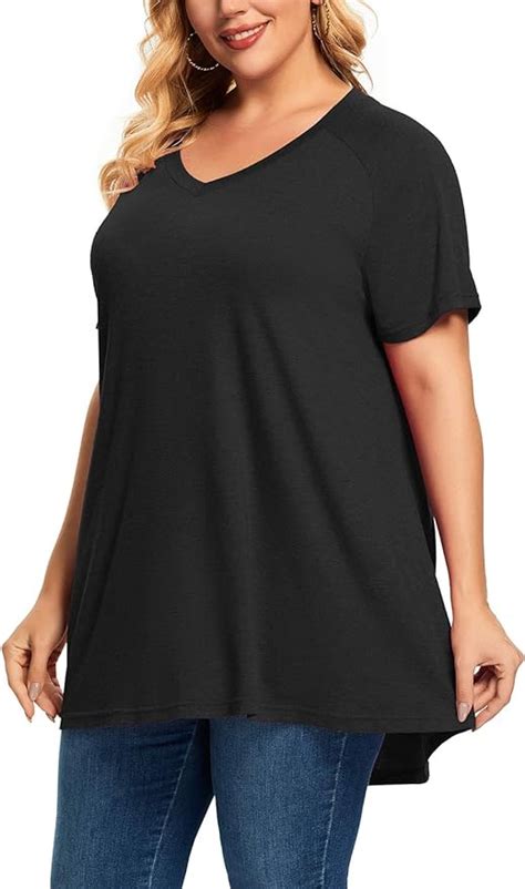 J·atopos Womens Plus Size Tunic Tops Casual V Neck Flowy Shirts Short