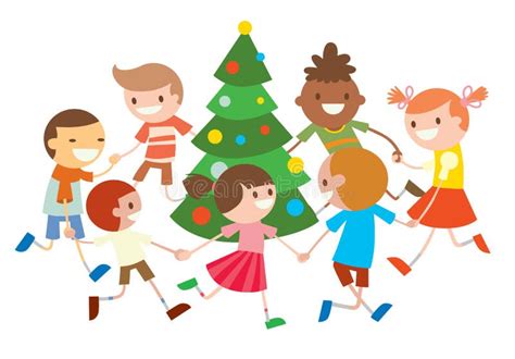 Children Round Dancing Christmas Tree In Baby Club Stock Vector