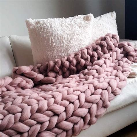 Amazon Com FOHOMA Blush Pink Chunky Knit Blanket 8cm Thick Wool Bulky