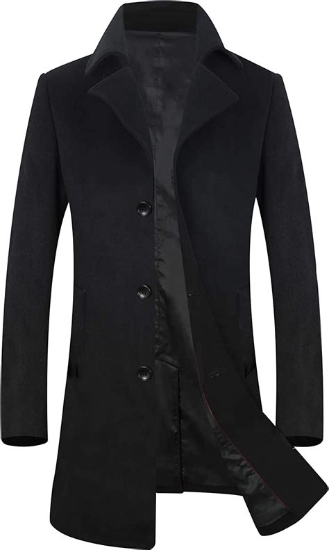Amazon.com: ELETOP Men's Coat 80% Wool Blend Overcoat Winter Long Pea Coat Classic Hooded Jacket ...