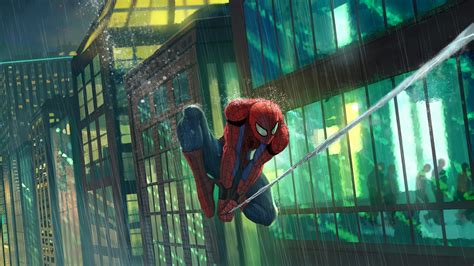 1600x900 Spider Man Flying In Rain 1600x900 Resolution Wallpaper Hd