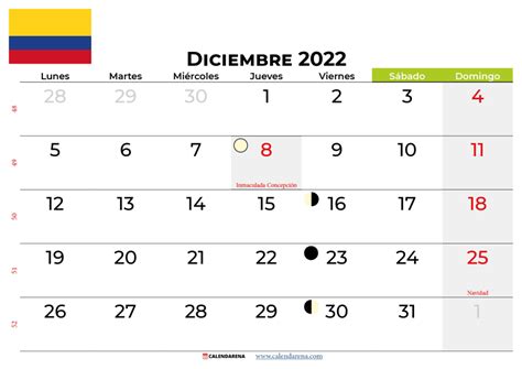 Calendario Diciembre 2022 Colombia Para Imprimir