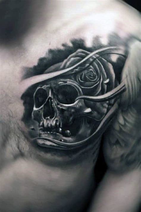Rose tattoos can be large in size and can be small, just look at this one. 50 Skull Chest Tattoo Designs For Men - Haunting Ink Ideas