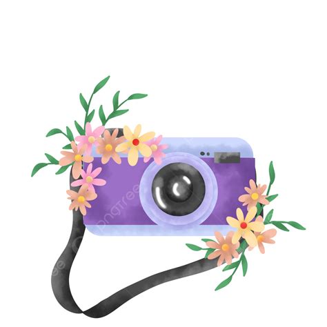 Cámara Retro Púrpura Con Flores Png Cámara Floral Acuarela Flor De