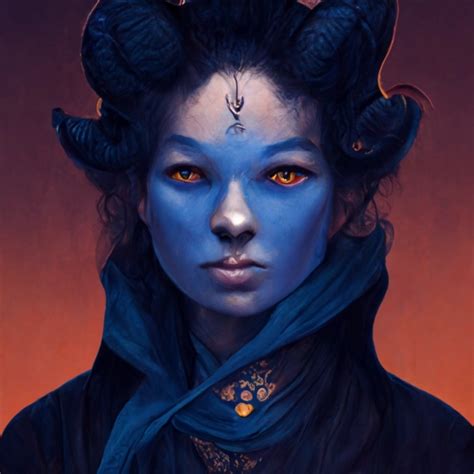 Beautiful Blue Female D D Tiefling Warlock Midjourney