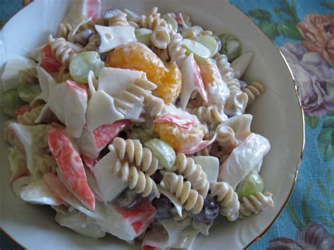 Crab (imitation) and corn chowder. Mum in Bloom ~: Recipe: Fruity Crab Pasta Salad