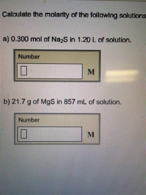 Solved Calculate The Molarity Of The Following Solutions Chegg Hot