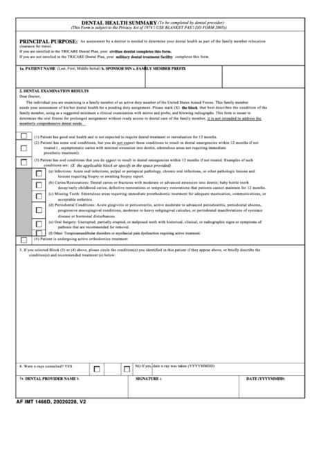 Form Af Imt 1466d Dental Health Summary Printable Pdf Download