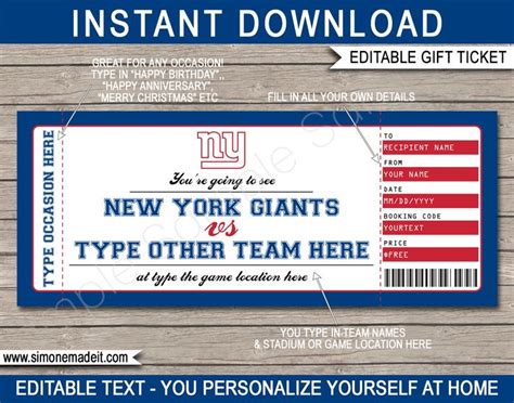 New York Giants Gift Vouchers Gift Vouchers Coupon Book Certificate Templates