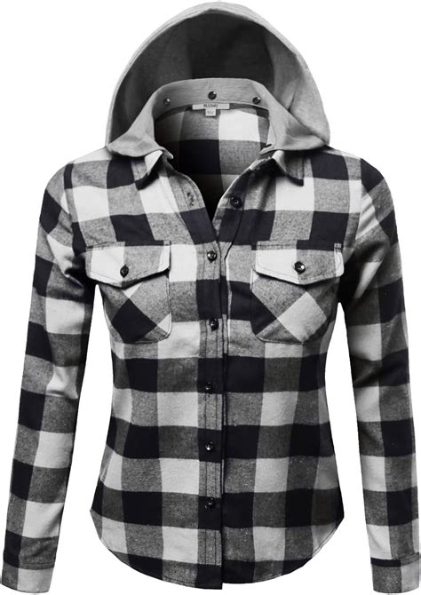 Soft Plaid Checkered Detachable Hood Flannel Plus Size Black White Size 2xl At Amazon Women’s