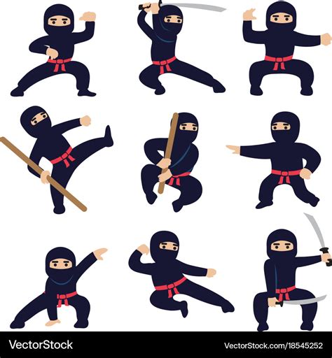 Cartoon Funny Warriors Ninja Or Samurai Royalty Free Vector