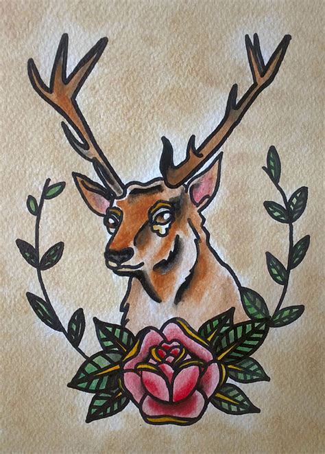 Traditional Tattoo Deer By Psychoead On Deviantart