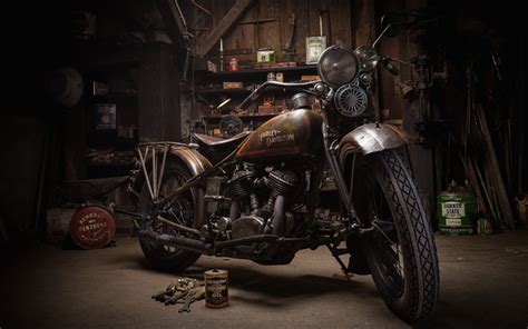 Download Wallpapers Harley Davidson Old Rusty Motorcycle Retro