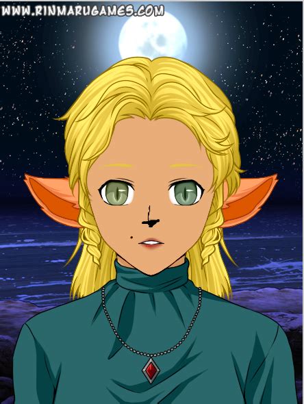 An Anime Character With Blonde Hair And Green Eyes In Front Of A Moon